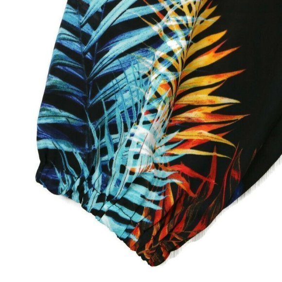 Worthington Cold Shoulder Dress Black Blue Orange Red Hawaiian Palm Floral 8 - Picture 9 of 12